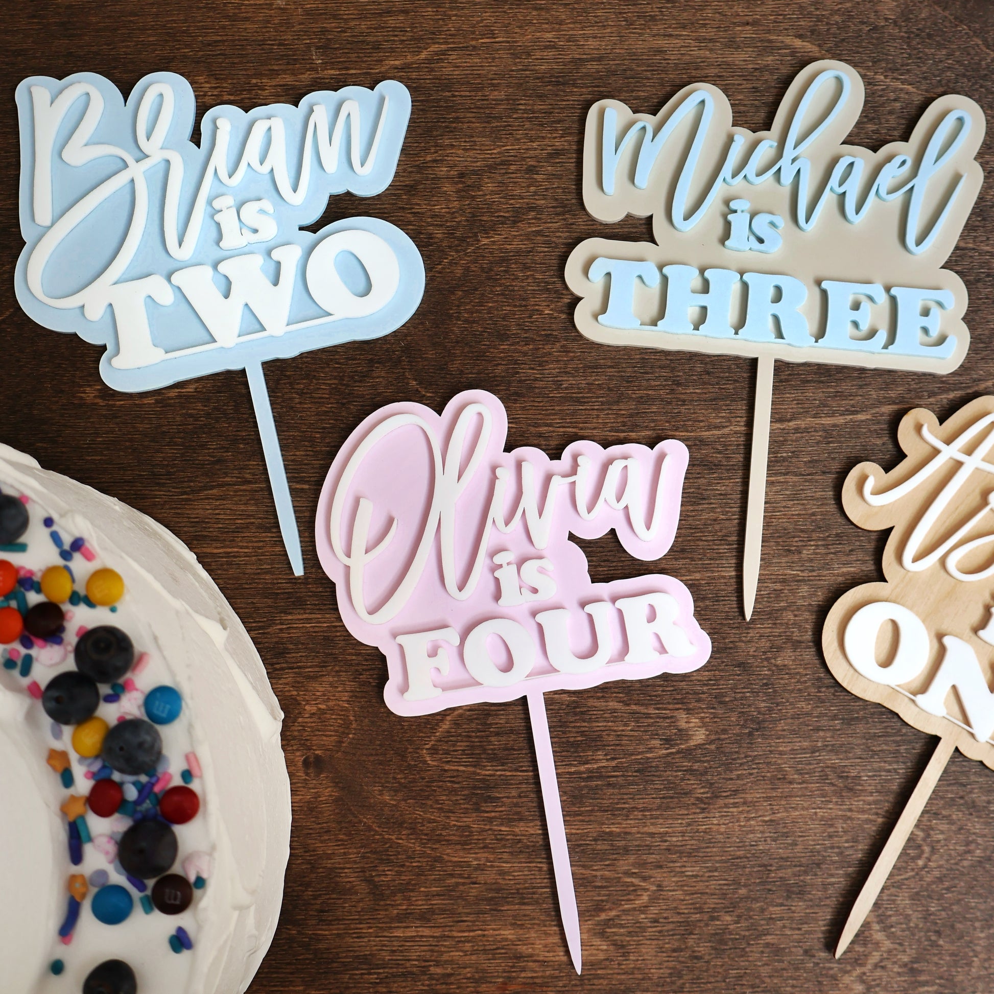 Double layer acrylic name number birthday cake topper 3d custom cake toppers wedding personalized acrylic cake toppers modern pastel acrylics mirrored acrylics wood candy bar names party decorations first birthday baptism cake bachelorette cake