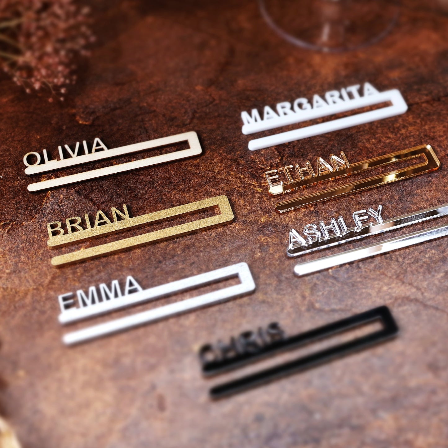 custom napkin rings wooden name cards guest place card bachelorette dinner party name tag stationary place tag napkin rings personalised napkin gold mirror table place names  wedding placenames dinner party tags event names corporate decor custom tag
