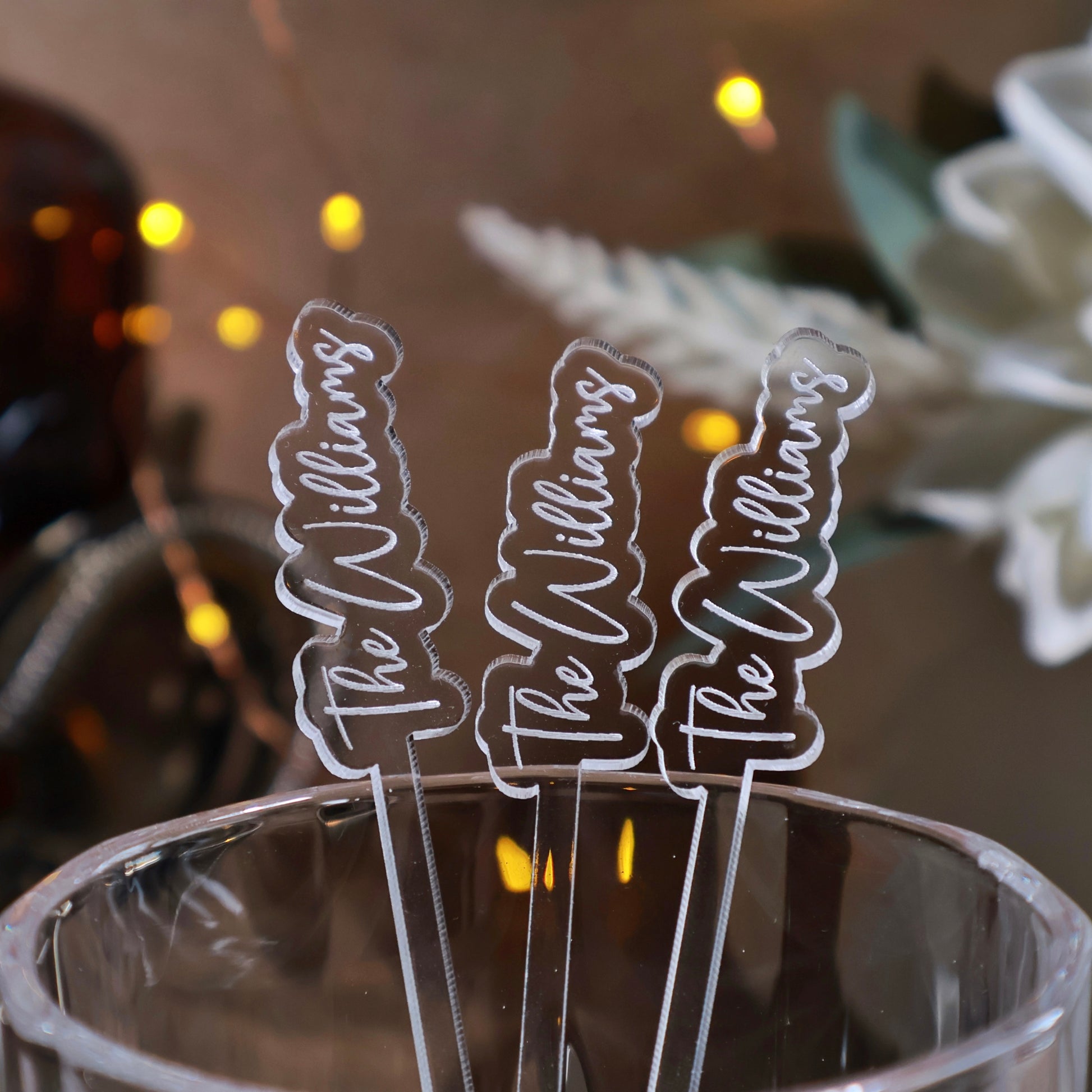 clear acrylic engraved drink stirrers custom wedding drink stirrers personalized acrylic cocktail stir sticks custom drink charm bespoke event swizzle sticks drink topper birthday party last name date celebration