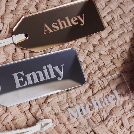 gift tag with string engraved gold mirrored acrylic name tags place cards wooden names name place cards laser cut names name tags for wedding wood name card wedding name tags silver mirrored clear raw wood gold silver