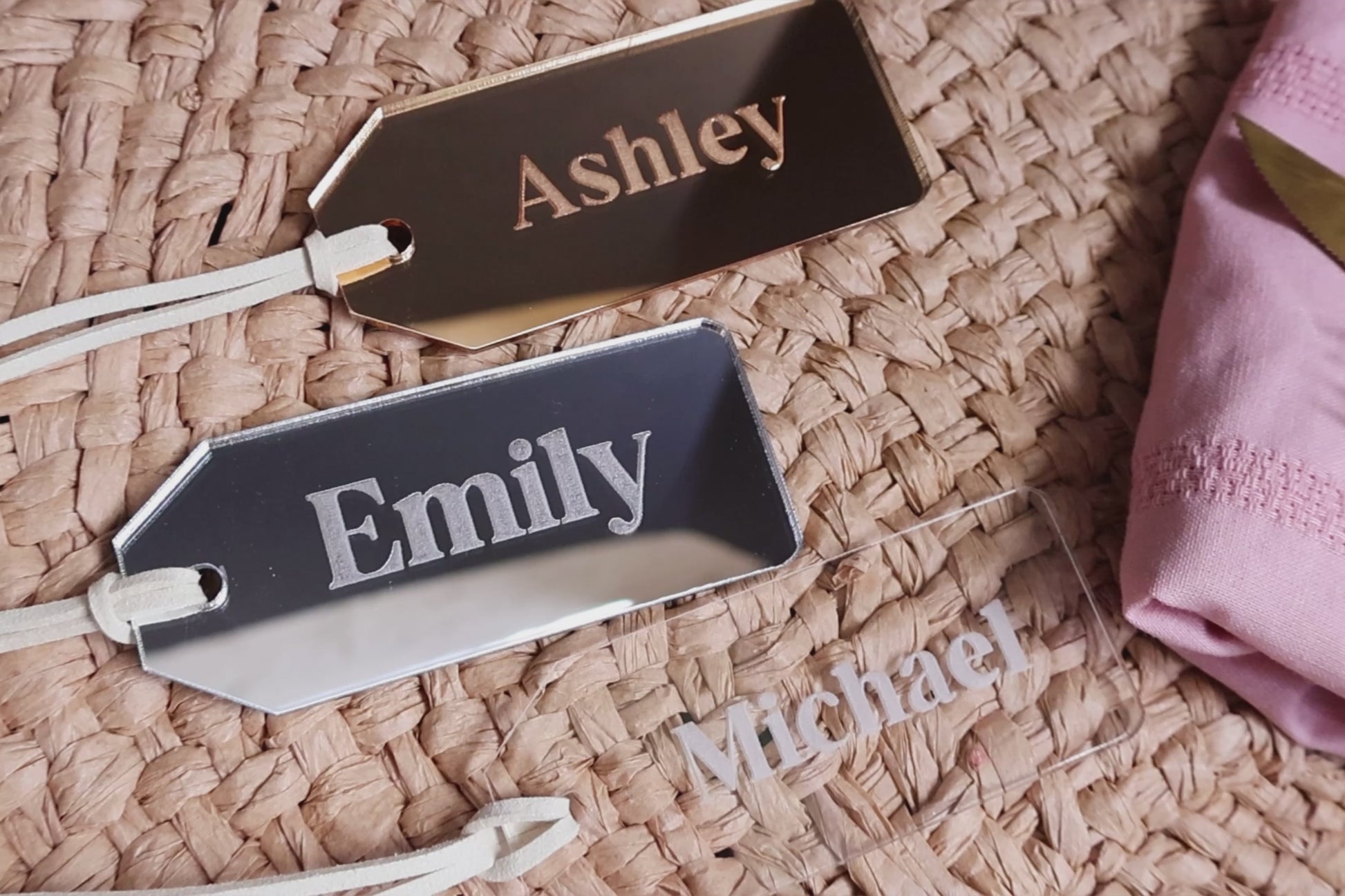 gift tag with string engraved gold mirrored acrylic name tags place cards wooden names name place cards laser cut names name tags for wedding wood name card wedding name tags silver mirrored clear raw wood gold silver